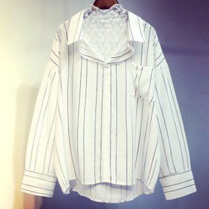 The new women's striped shirt has long sleeves